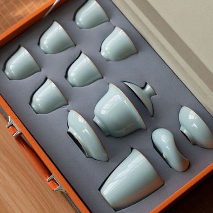 Ru Ware Sky-Blue Glaze 12-Piece Gaiwan Gongfu Tea Set 150ml