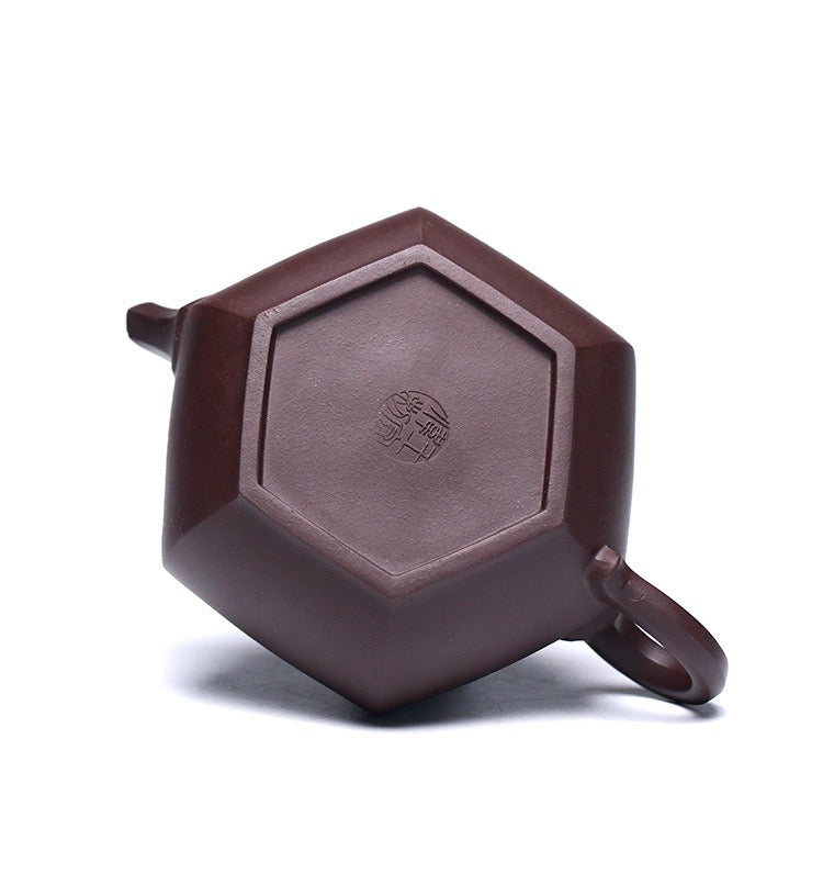Yixing Purple Clay Teapot Handmade Hexagonal Kung Fu Teapot