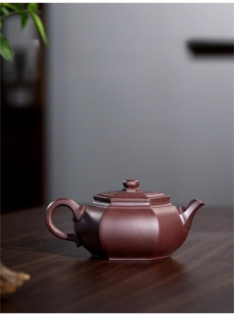 Yixing Purple Clay Teapot Handmade Hexagonal Kung Fu Teapot