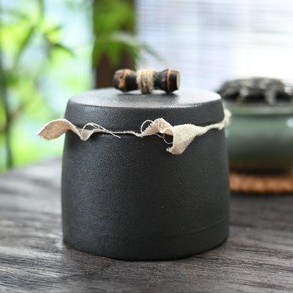 Boîte à thé en poterie brute de petite taille, style rétro japonais