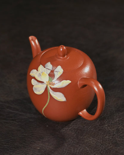 Yixing fully handmade teapot with flush fitting lid ball filter interior and circular handle