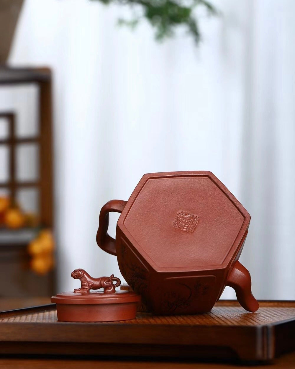 Classic Yixing Zisha six-sided teapot for gongfu tea ceremony