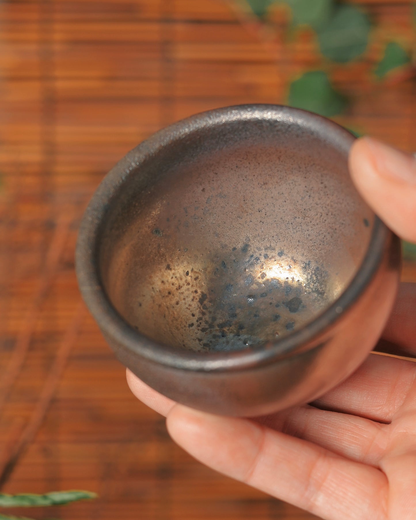 High iron-content purple clay polished to mirror finish without glaze application