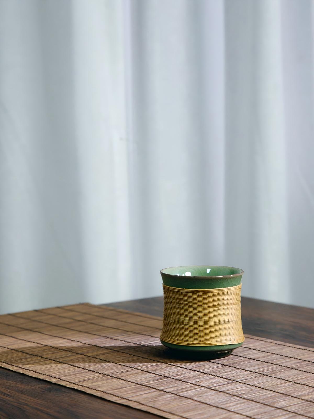 High‑temperature treated mildew‑resistant bamboo filament for celadon teacup sleeve, clean with fresh water, avoid boiling‑water contact