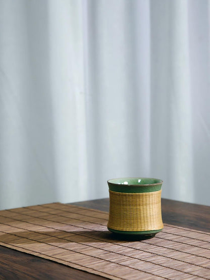 High‑temperature treated mildew‑resistant bamboo filament for celadon teacup sleeve, clean with fresh water, avoid boiling‑water contact