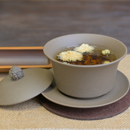 Gaiwan Yixing en argile violette brute originale, fait à la main, modèle Trois Talents
