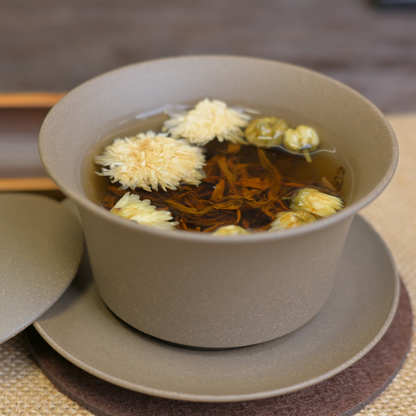 Gaiwan Yixing en argile violette brute originale, fait à la main, modèle Trois Talents