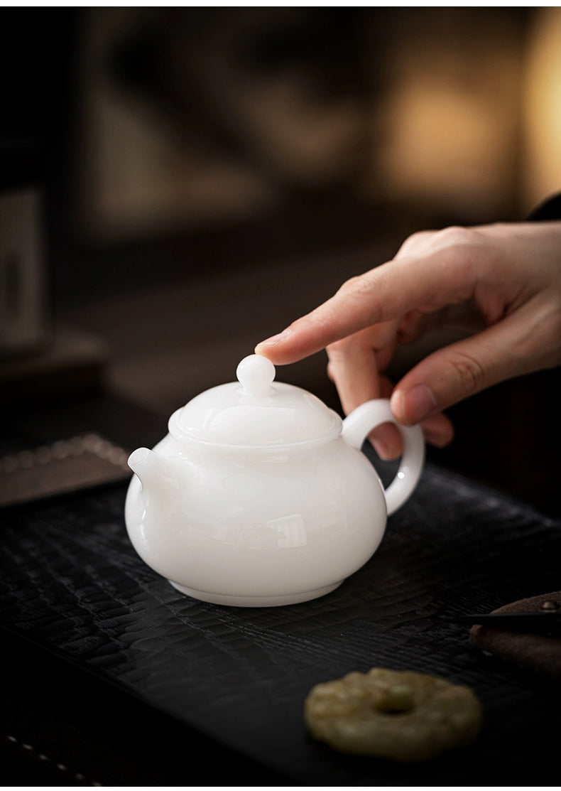 White porcelain teapot with a soft frosted jade-like finish