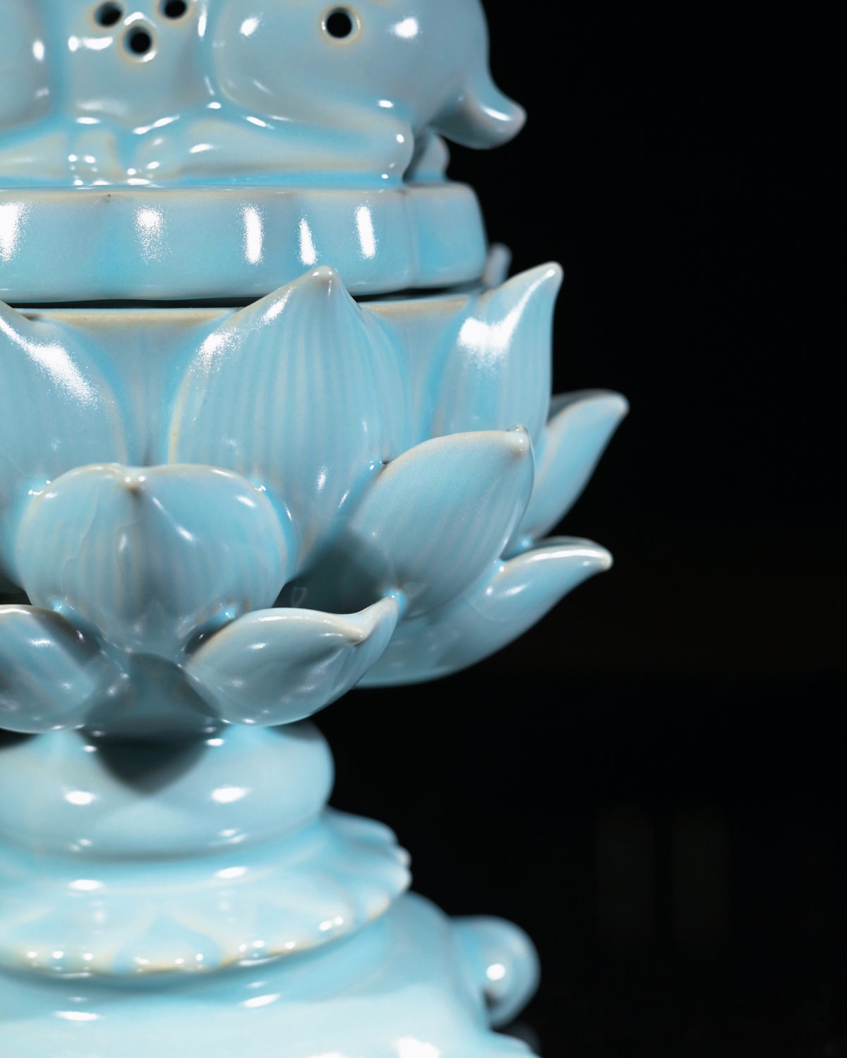 Ru Ware Sky-Blue Celestial Deer & Sacred Lotus Incense Burner