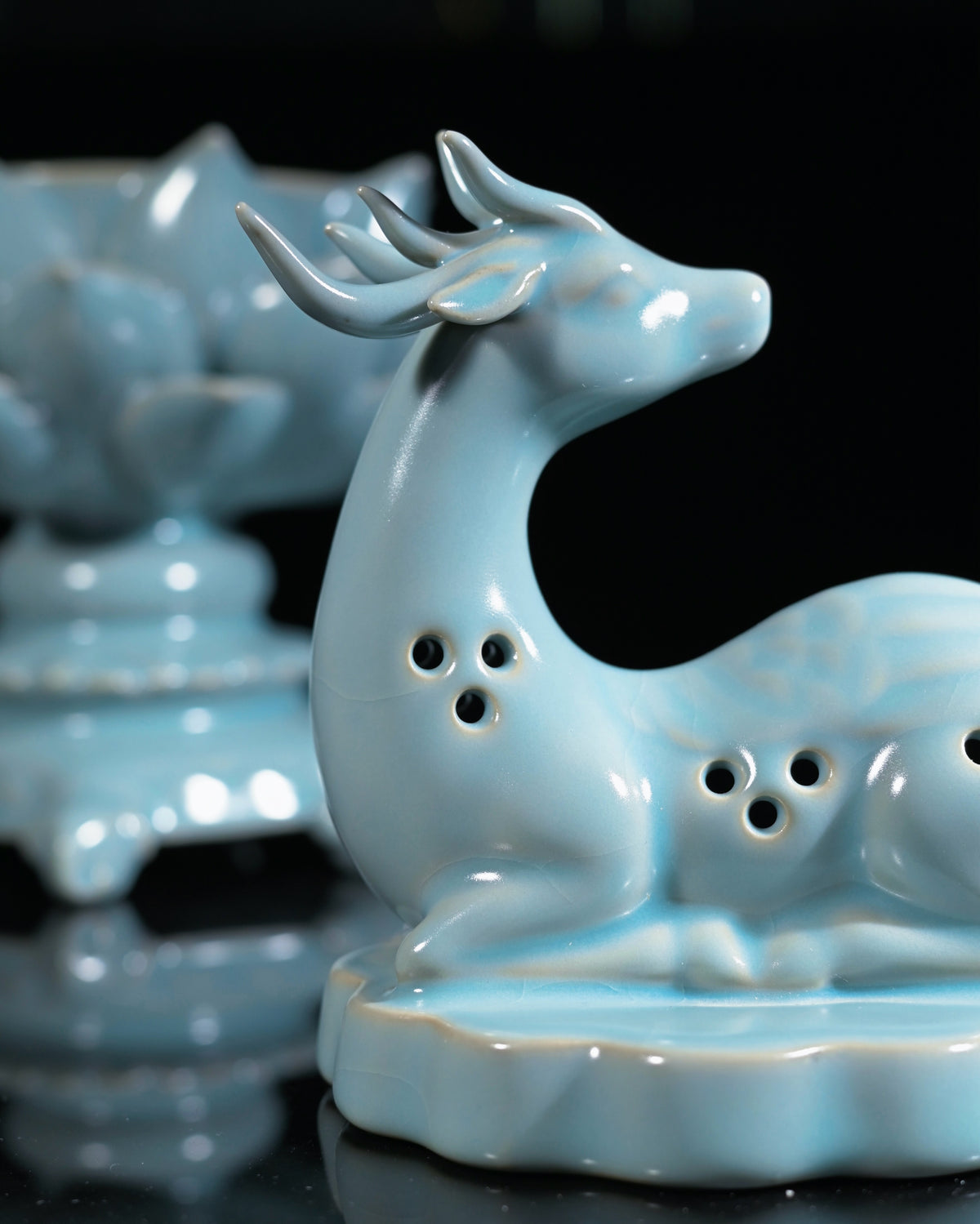 Ru Ware Sky-Blue Celestial Deer & Sacred Lotus Incense Burner