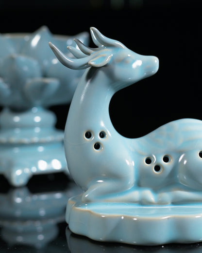 Ru Ware Sky-Blue Celestial Deer & Sacred Lotus Incense Burner
