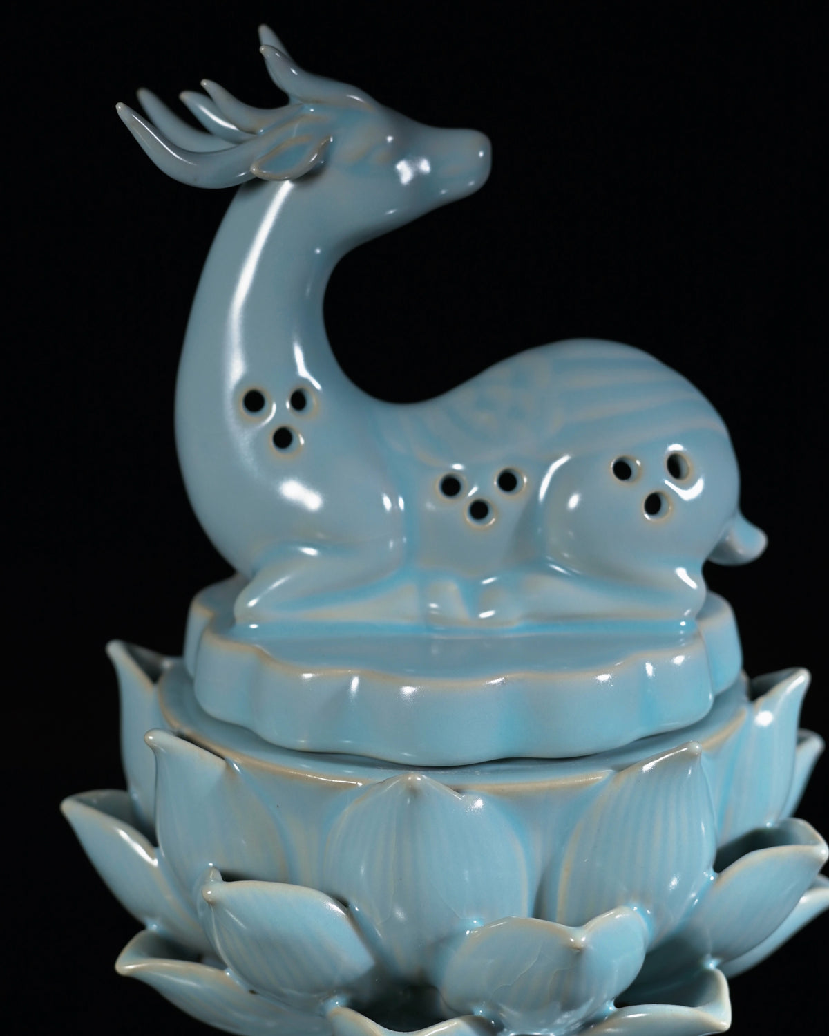 Ru Ware Sky-Blue Celestial Deer & Sacred Lotus Incense Burner