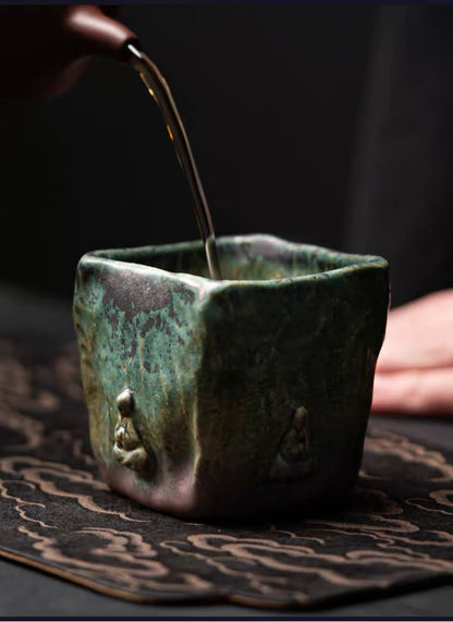 Tasse à Thé en Porcelaine Glaçurée Bronze Bouddha de Dunhuang Faite à la Main
