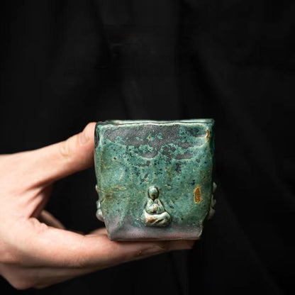 Tasse à Thé en Porcelaine Glaçurée Bronze Bouddha de Dunhuang Faite à la Main
