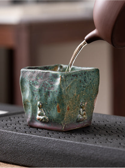 Tasse à Thé en Porcelaine Glaçurée Bronze Bouddha de Dunhuang Faite à la Main