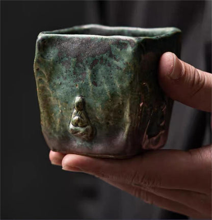 Tasse à Thé en Porcelaine Glaçurée Bronze Bouddha de Dunhuang Faite à la Main