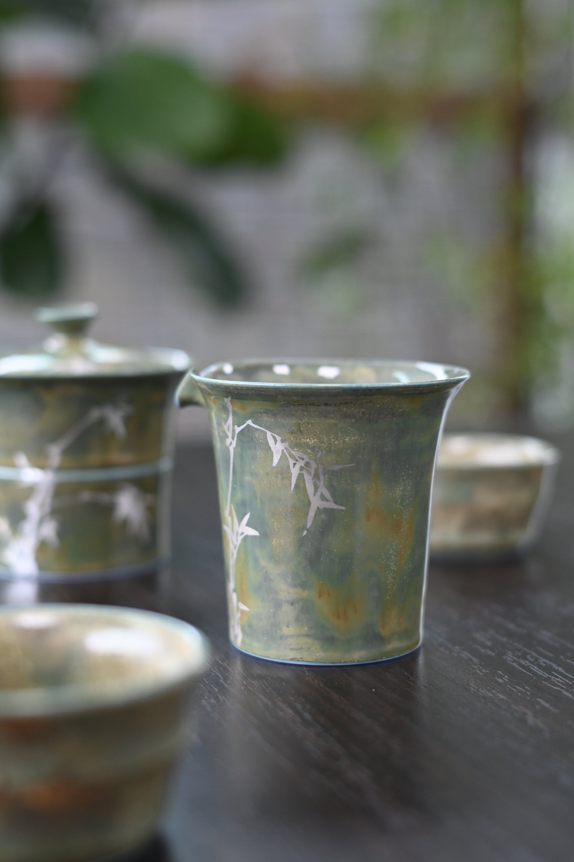 Saanwu hand painted silver-gilt bamboo shape vintage ceramic gaiwan tea set from Jingdezhen