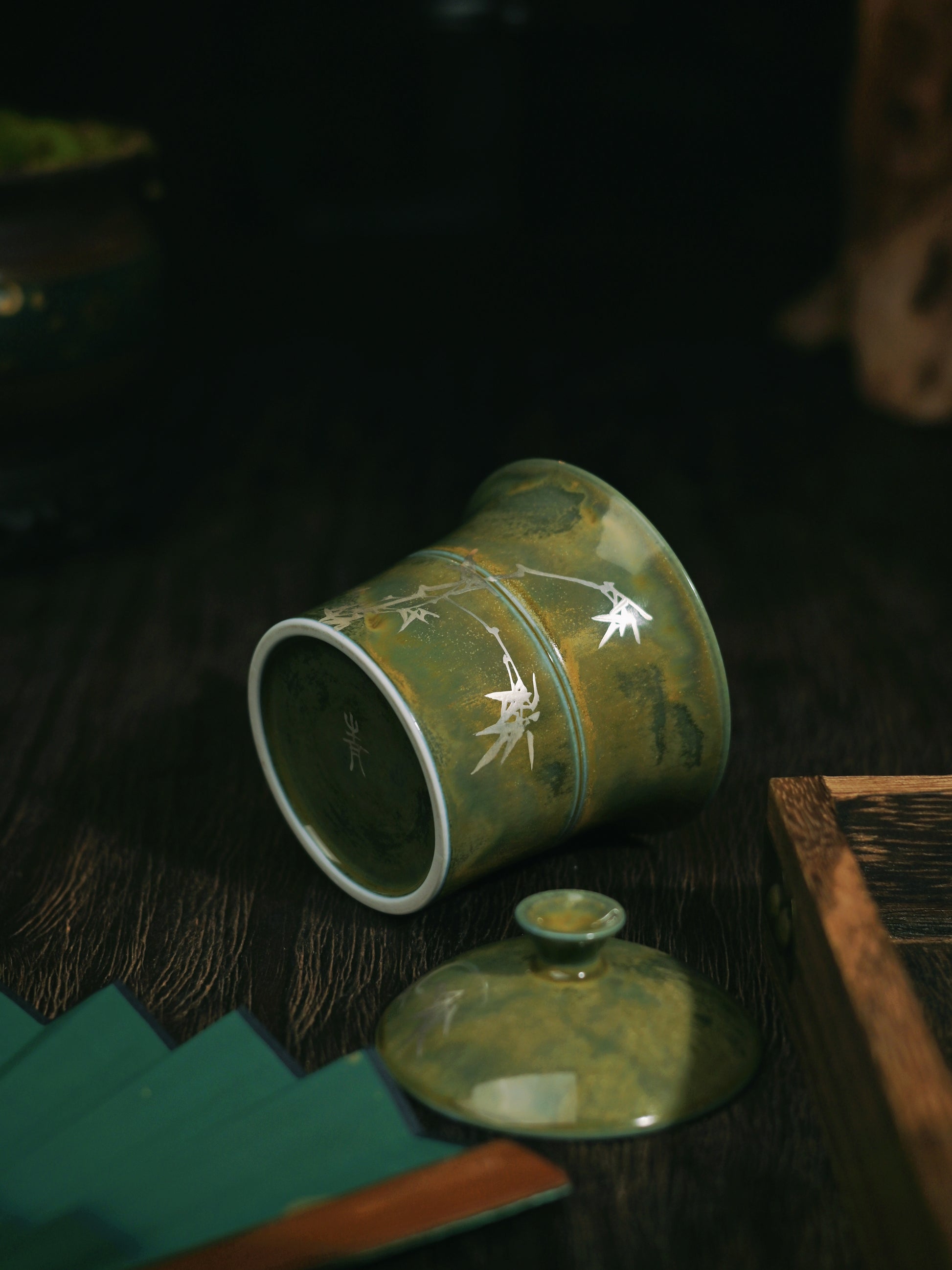 Saanwu hand painted silver-gilt bamboo shape vintage ceramic gaiwan tea set from Jingdezhen