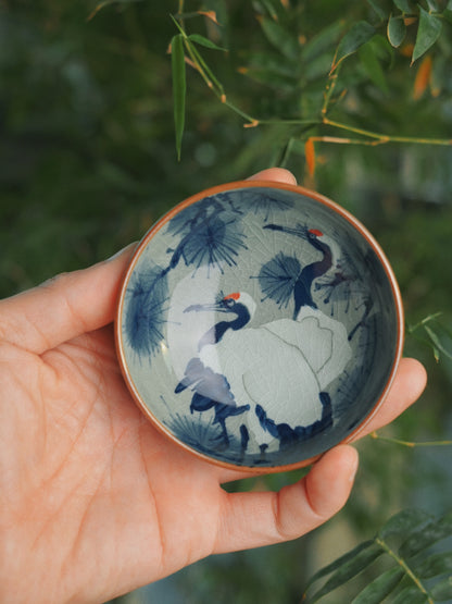 Jingdezhen  Hand-Painted Underglaze Pine and Crane Pu-erh Tea Cup