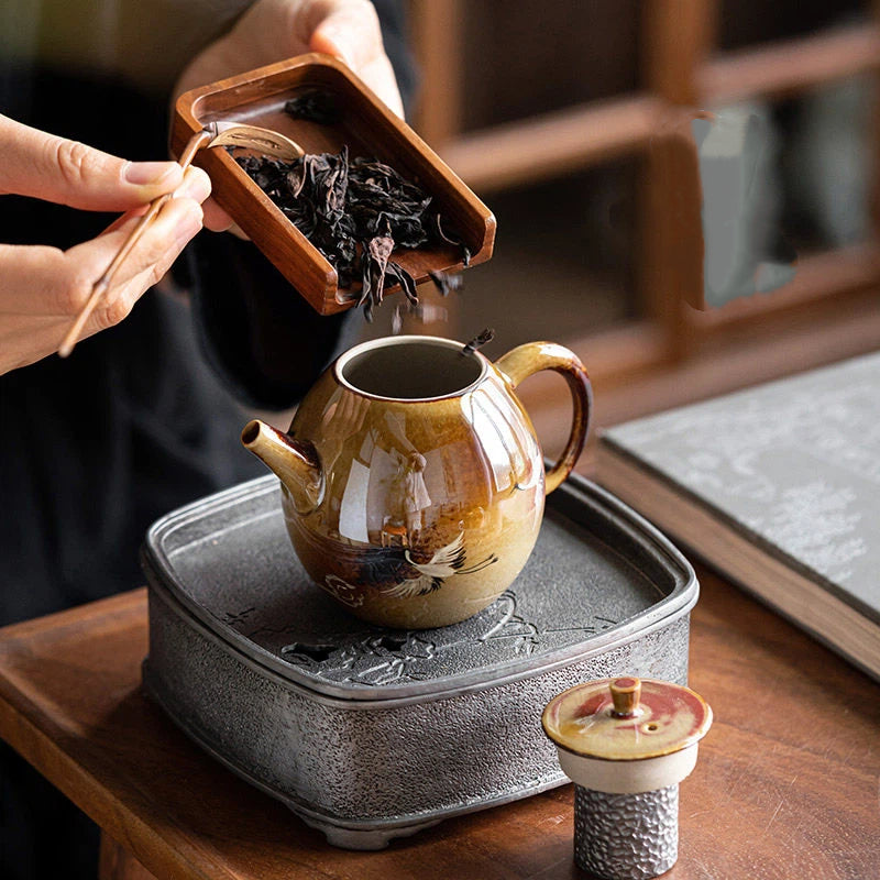 Jingdezhen Wood-fired Hand-painted Crane Underglaze Dragon-Egg Teapot