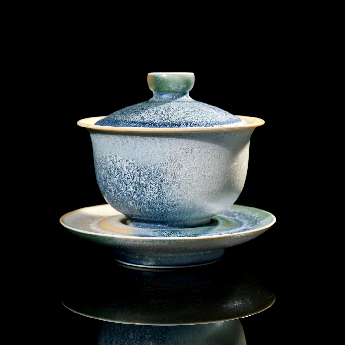 Jingdezhen fully handmade crystalline glaze lidded bowl with kiln transformation effects
