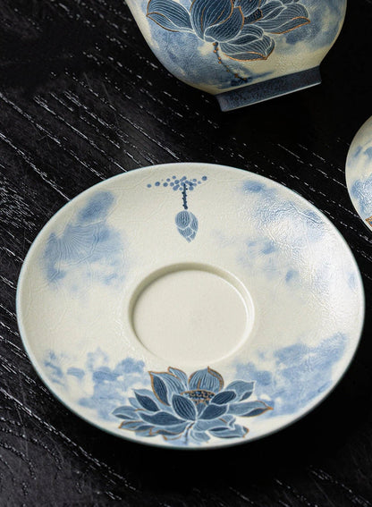 Macro view highlighting the vivid cobalt blue glaze and smooth white porcelain finish.