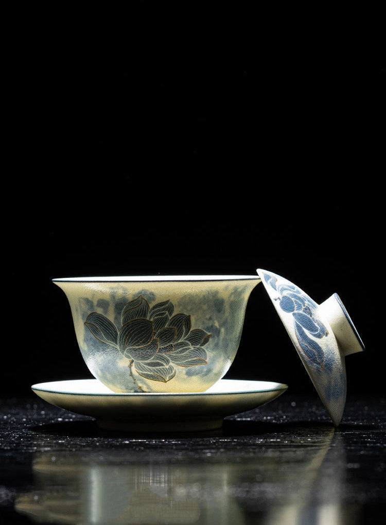 Macro view highlighting the vivid cobalt blue glaze and smooth white porcelain finish.