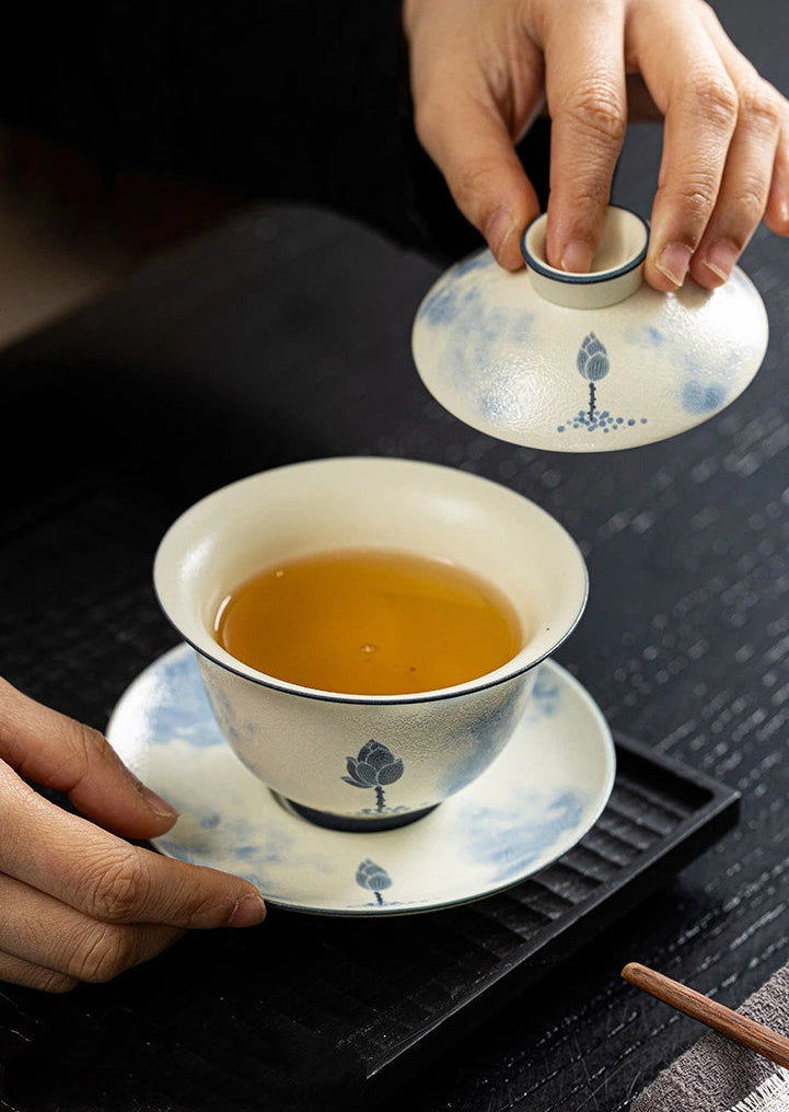 Top-down interior view of a Jingdezhen porcelain teacup showing the smooth white glaze.
