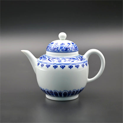 Jingdezhen underglaze blue and white teapot featuring traditional hand-painted cobalt decoration
