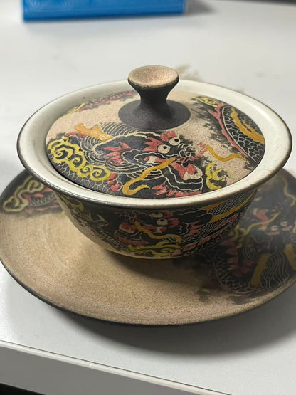 Jingdezhen Handgeschnitzte und Handbemalte Drachen-Ton-Gaiwan