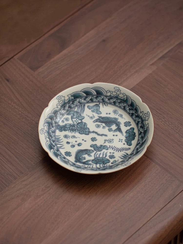 Jingdezhen Hand-painted Fish and Seaweed Crackle Tea Tray / Pot Coaster
