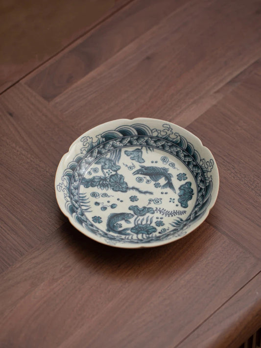 Jingdezhen Hand-painted Fish and Seaweed Crackle Tea Tray / Pot Coaster