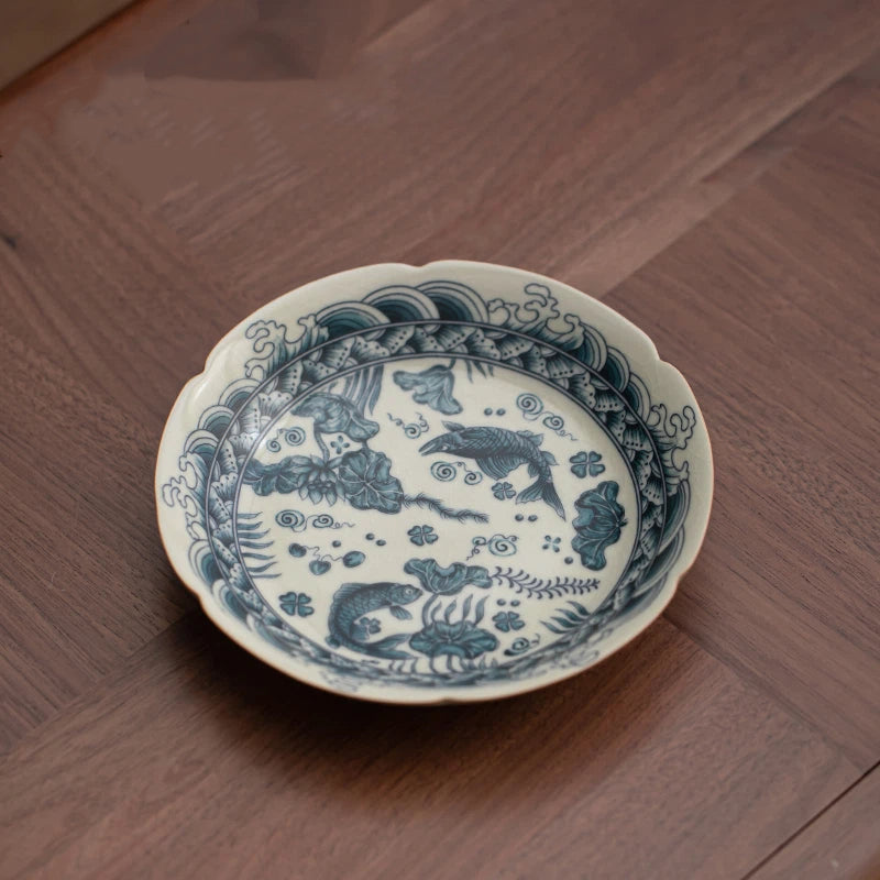 Jingdezhen Hand-painted Fish and Seaweed Crackle Tea Tray / Pot Coaster