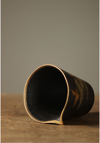 Gaiwan double grue dorée vintage fait main Jingdezhen