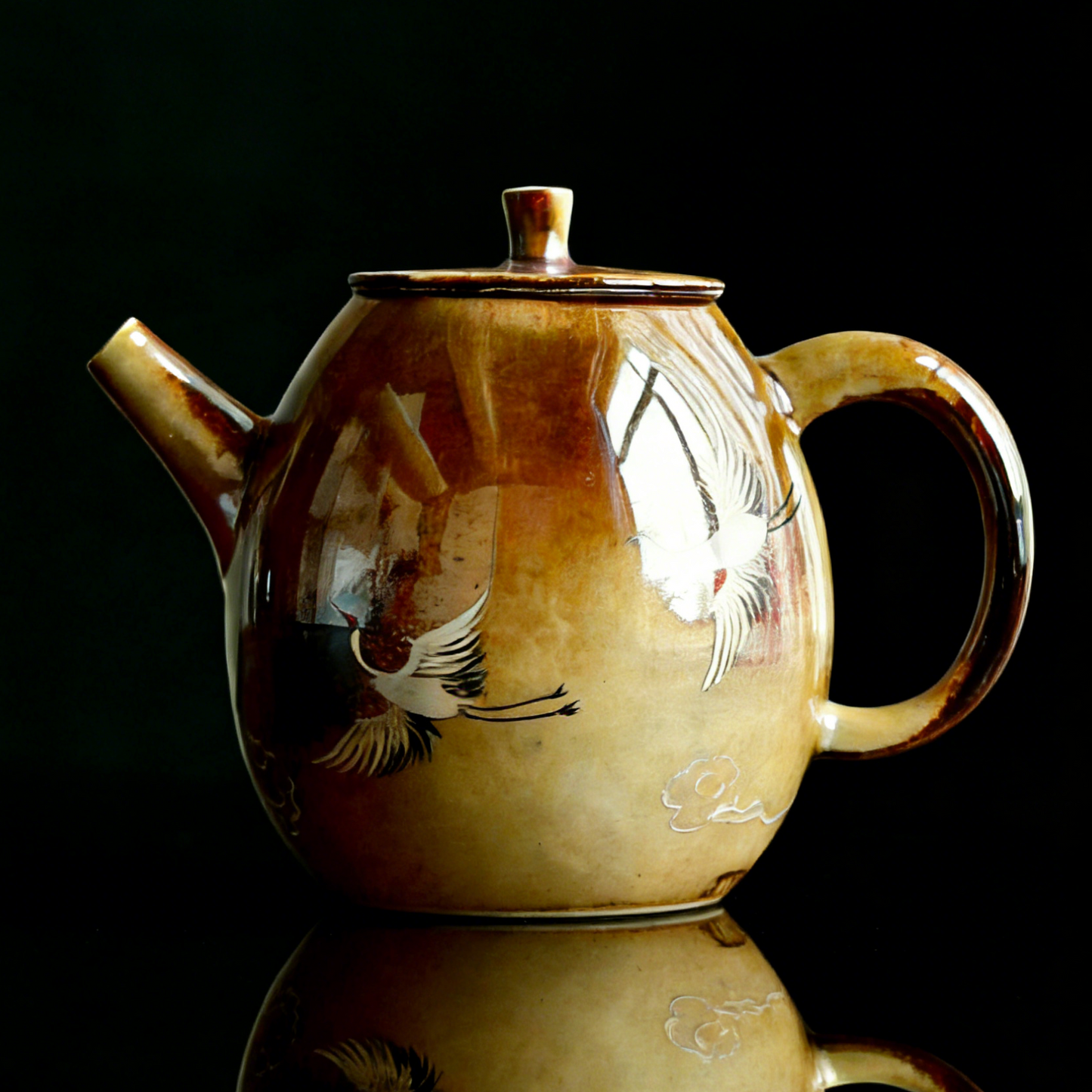 Jingdezhen Wood-fired Hand-painted Crane Underglaze Dragon-Egg Teapot