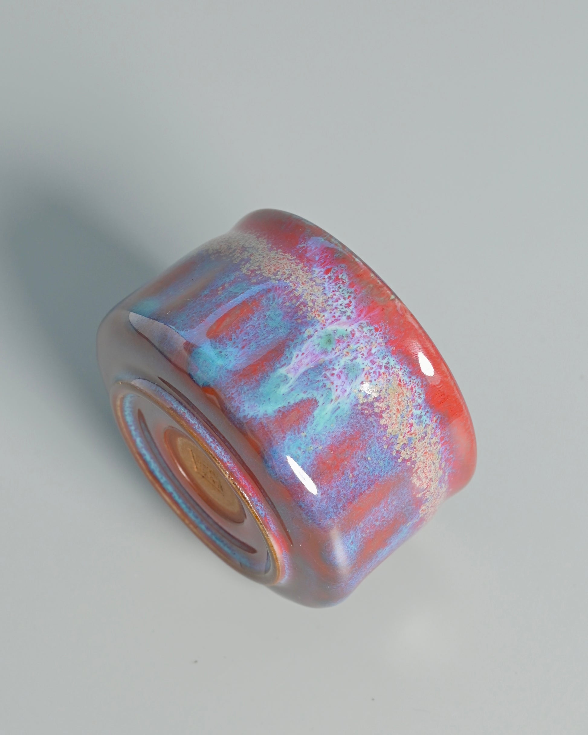 Tea meditation vessel combining generous volume with Jun ware's signature glaze alchemy