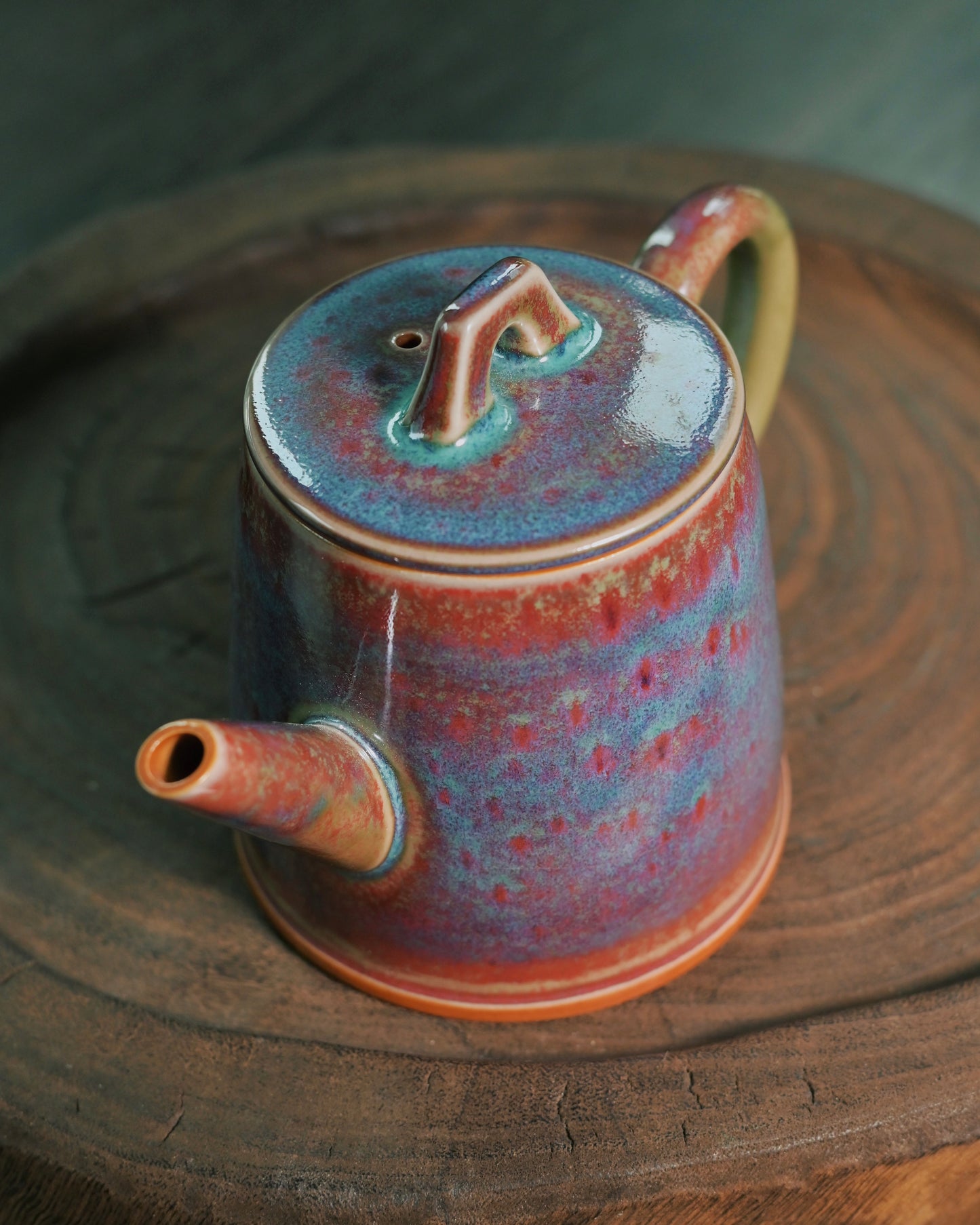 Hand-thrown Jun Ware teapot in Qinquan shape showcasing master craftsmanship from Chinese ceramic tradition