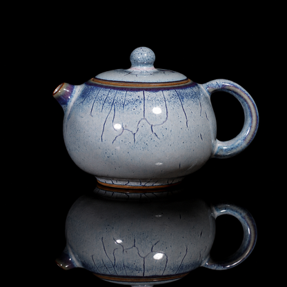 Handcrafted Jun Ware Xishi Teapot, 100ml small ceramic teapot with unique kiln-fired glaze change.