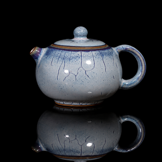 Handcrafted Jun Ware Xishi Teapot, 100ml small ceramic teapot with unique kiln-fired glaze change.