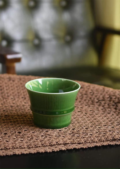 Tasse à café/thé en bambou vert jade faite à la main