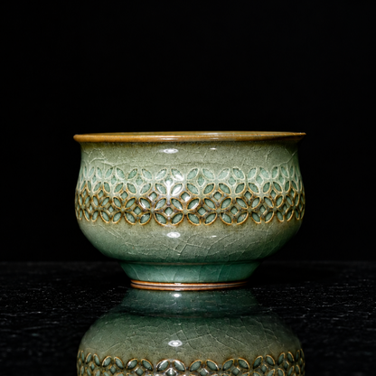Longquan Celadon Ge Kiln Iron-Clay Linglong porcelain Teacup 100ml