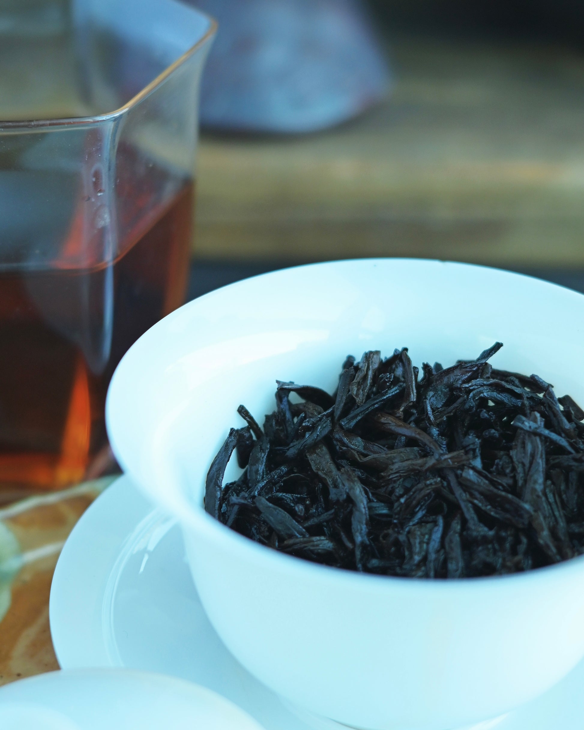 2013 Aged Liubao dry tea leaves with golden tips and dark brown color