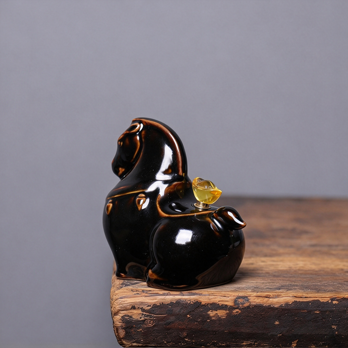Artisanal Longquan Celadon horse tea pet designed for tea nourishment and desk decor