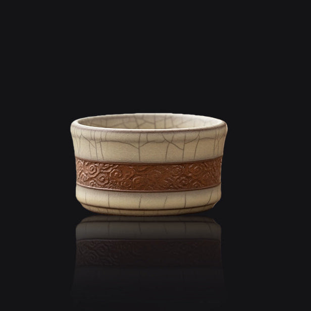 Longquan Celadon Ge Kiln Crackle Carved Hand Teacup
