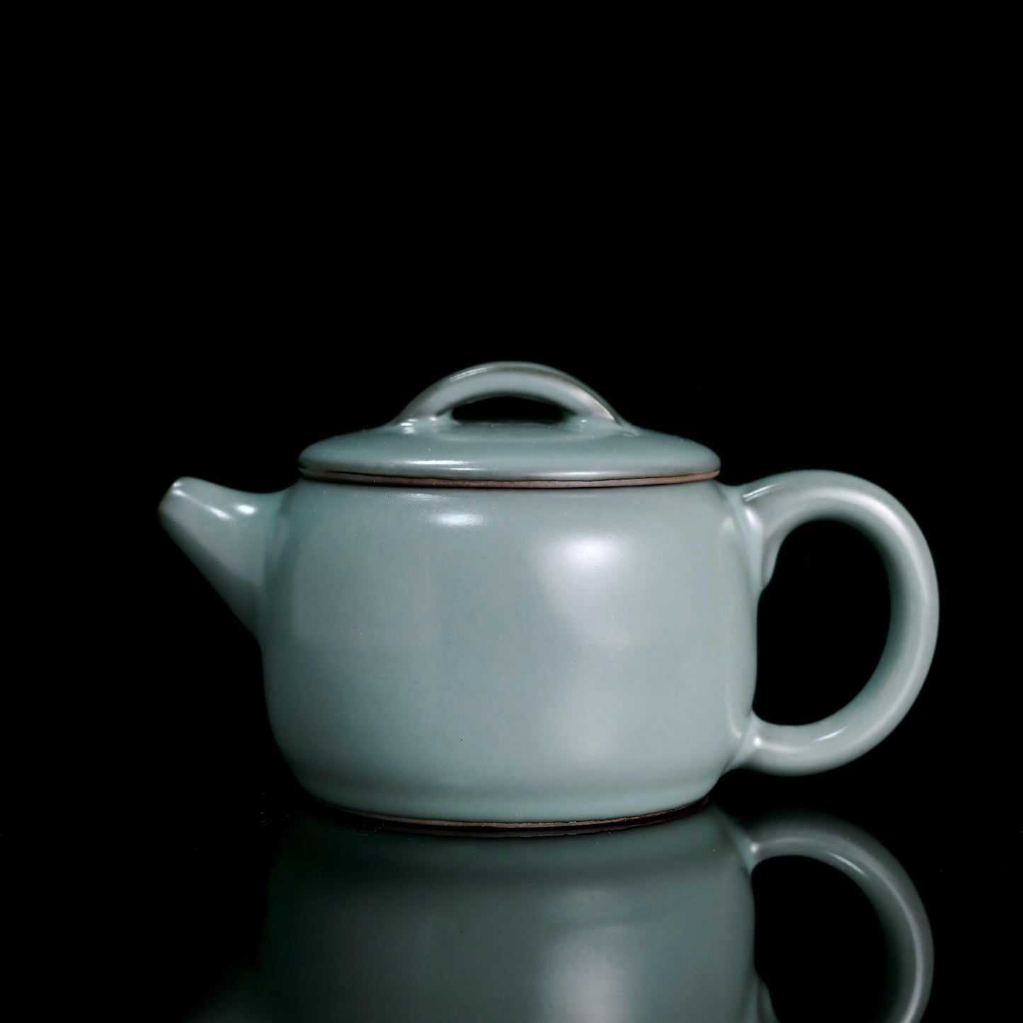 Longquan celadon Han style teapot with smooth celadon glaze and wide mouth design