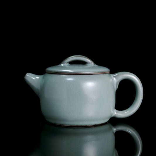 Longquan celadon Han style teapot with smooth celadon glaze and wide mouth design