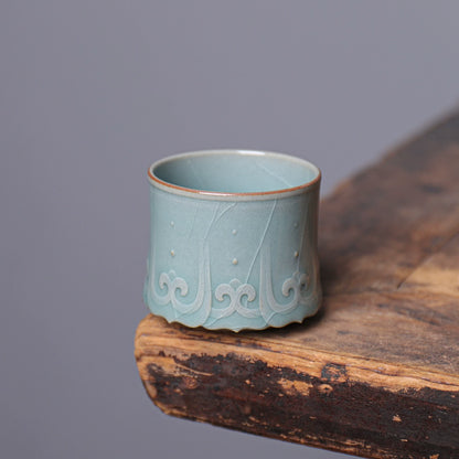 Authentic Song Dynasty style Ge Kiln porcelain teacup with delicate embossed motifs
