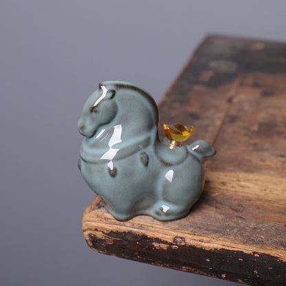Authentic imperial style Longquan Celadon porcelain horse tea pet mascot for tea trays