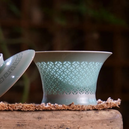 Longquan Celadon Pierced Linglong Slender Waist Gaiwan 120ml