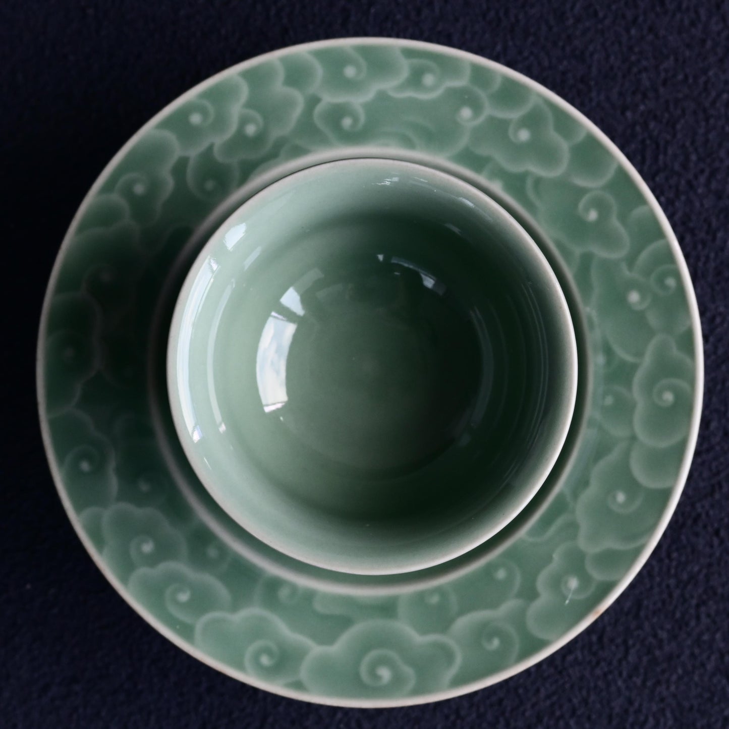 Longquan Celadon Song Dynasty-Style Teacup with High-Footed Saucer
